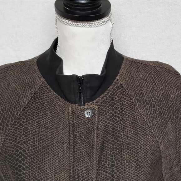 VINTAGE 1980s Richard & Company Green Snakeskin Shoulder Pad Bomber Jacket L - Picture 3 of 11